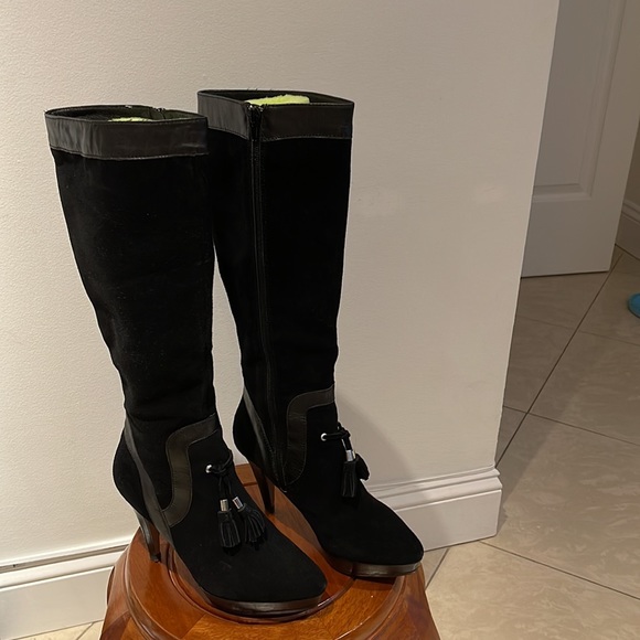 Boutique Pilar Abril tall suede boots size 6.5 Black - Picture 3 of 8